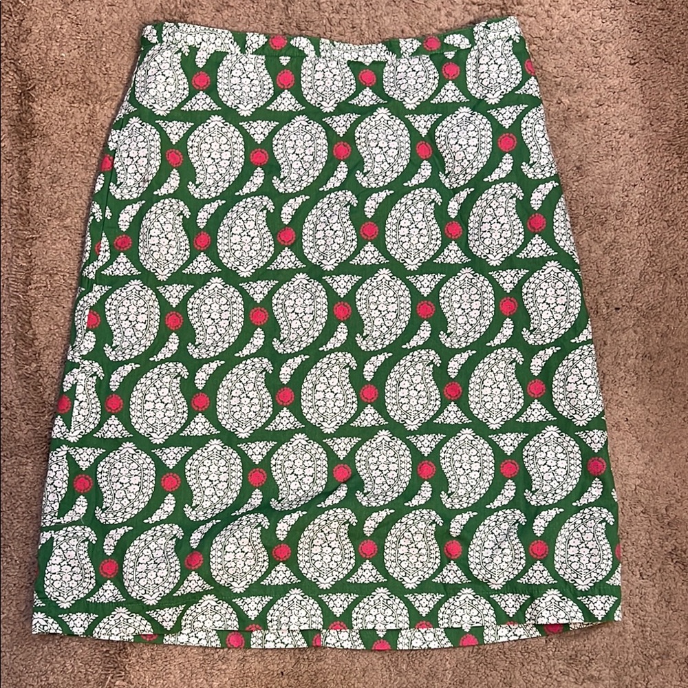 Boden Green Pink White Paisley Cotton Skirt Size 6R